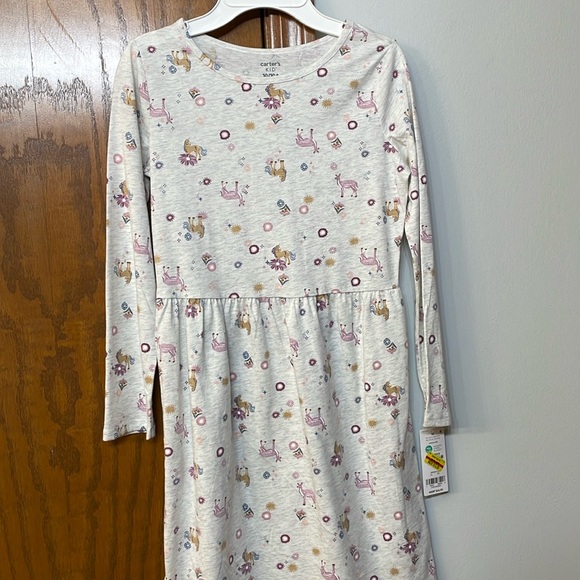 CARTERS NWT Girls Size 10 Horse print gray long sleeve dress round neck - Picture 2 of 12